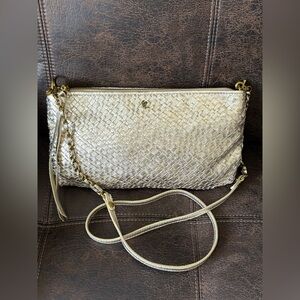 Elliott Lucca Woven Leather Metallic Gold Crossbody/Shoulder Handbag